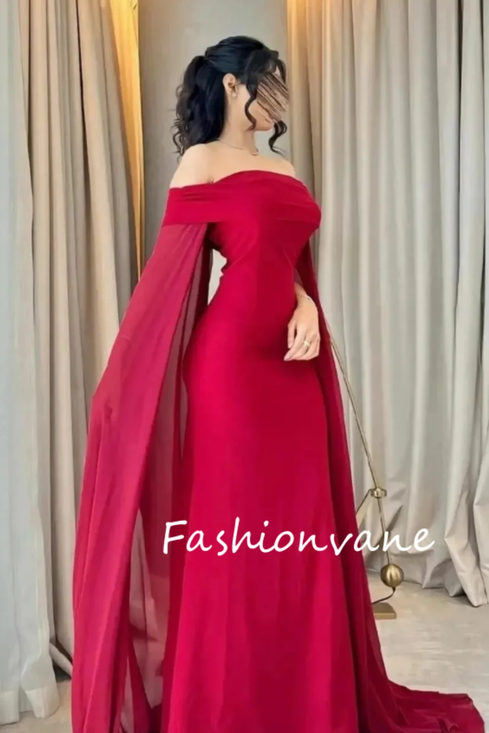 

Fashionvane 2024 Mermaid Off Shoulder Sleeveless Satin Floor Length Long Prom Dress Evening Dress with Bow Knot