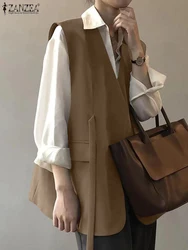 ZANZEA 2024 Spring Elegant Work Vests Solid OL Blazer Women Casual Sleeveless Blazer Korean Style V-Neck Suit Coats Oversized