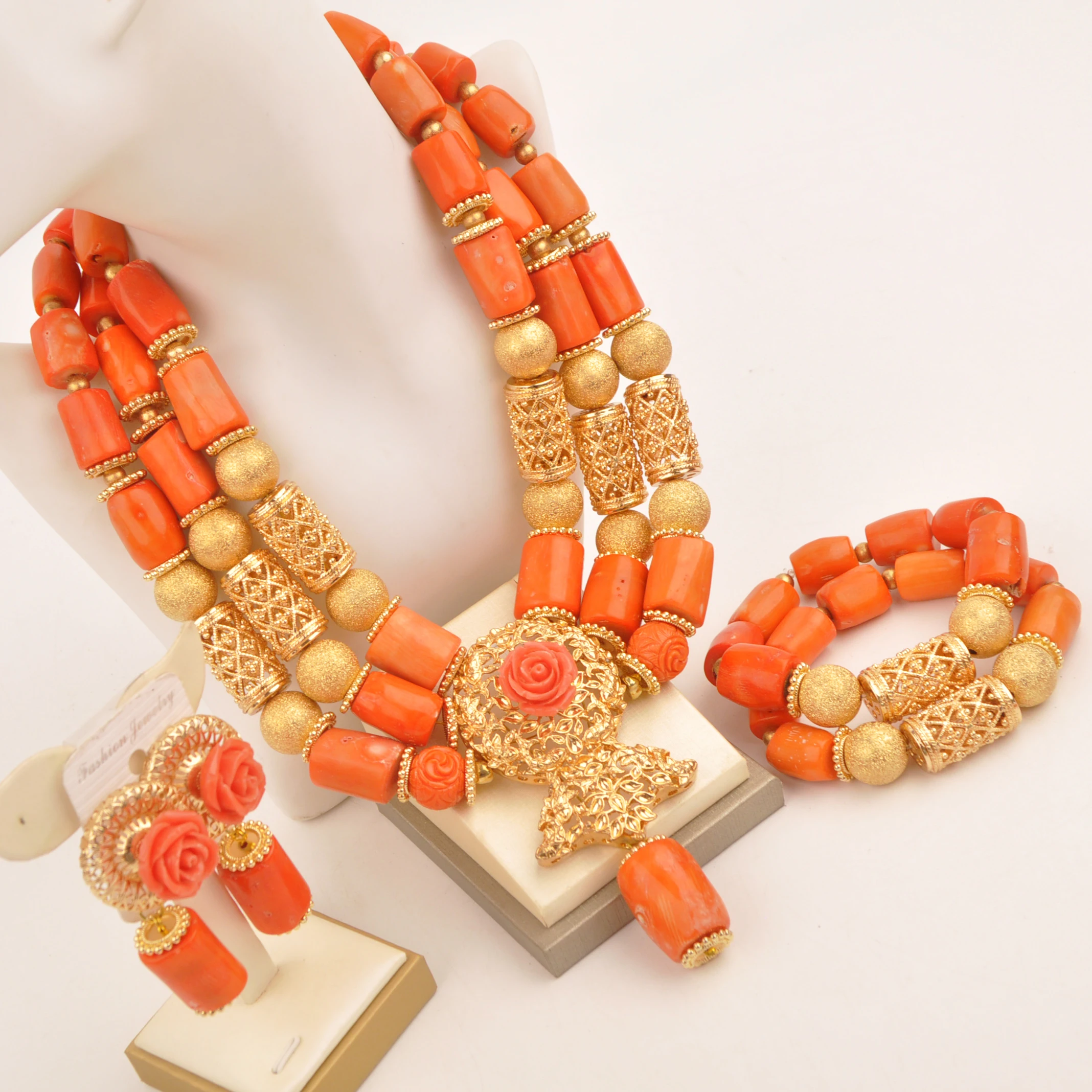 

Wedding Necklace Jewelry Natural Coral Orange Nigeria African fashion collection