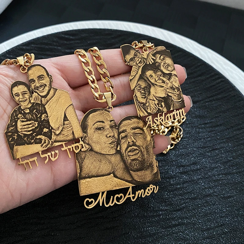 

Stainless Steel Custom Picture Name Pendants Gold Necklaces Man Woman Cuban Chain Customized Personalized Gifts Hip Hop Jewelry
