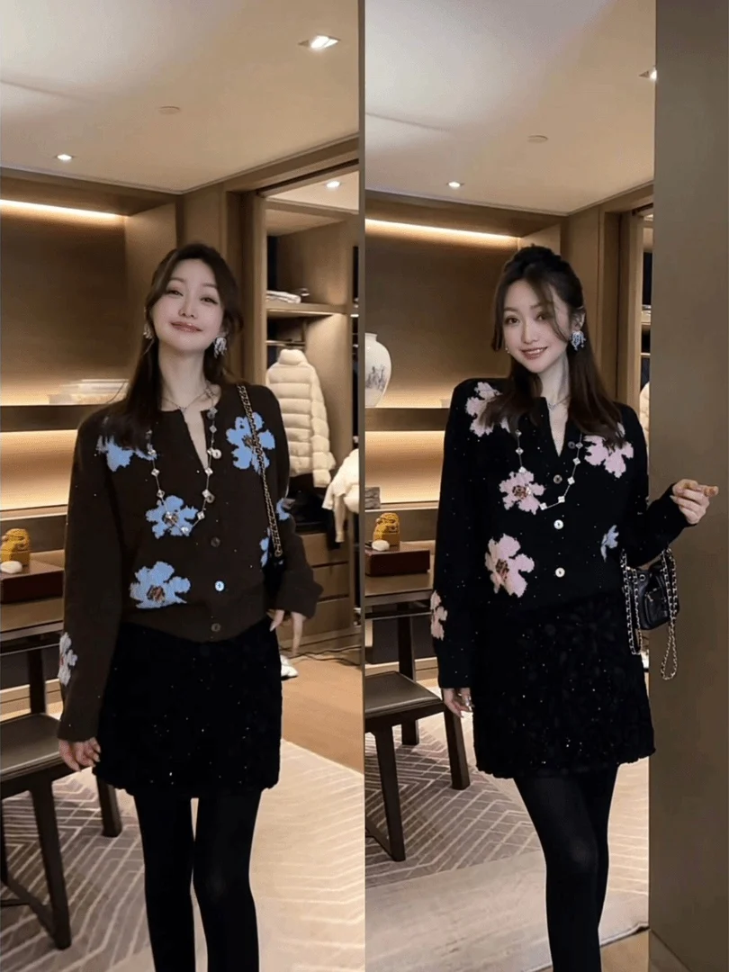 

Korean Sle Knitted Long Sve Sweater Faionable Open Cardigan Ele Women's Top Quali Material Casual Wear V-Ne