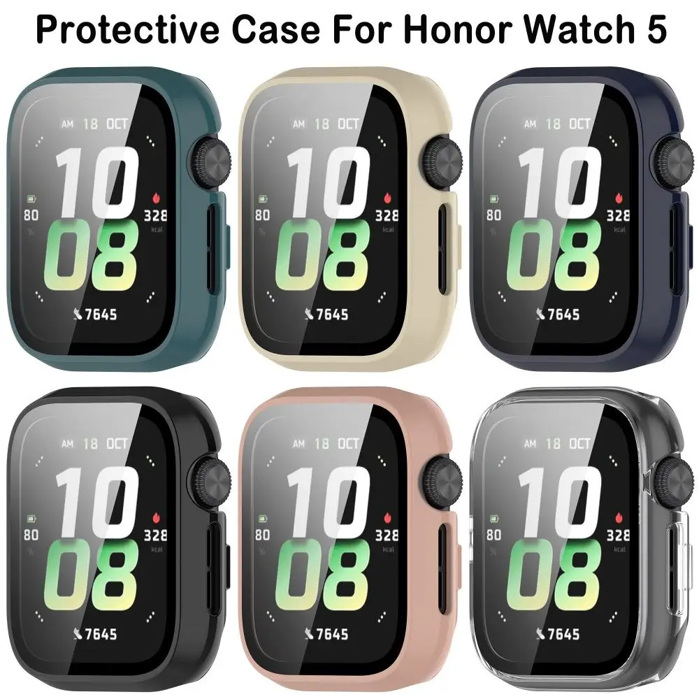 PC+Tempered Protective Case Bumper Anti-Scratch Screen Protector Full Coverage Shell for Honor Watch 5 Smart Watch Accessories