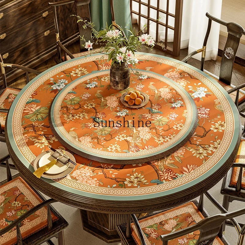 

Chinese double-layer round leather table mat large round table tablecloth waterproof, oil-proof and scalding-proof leave-in