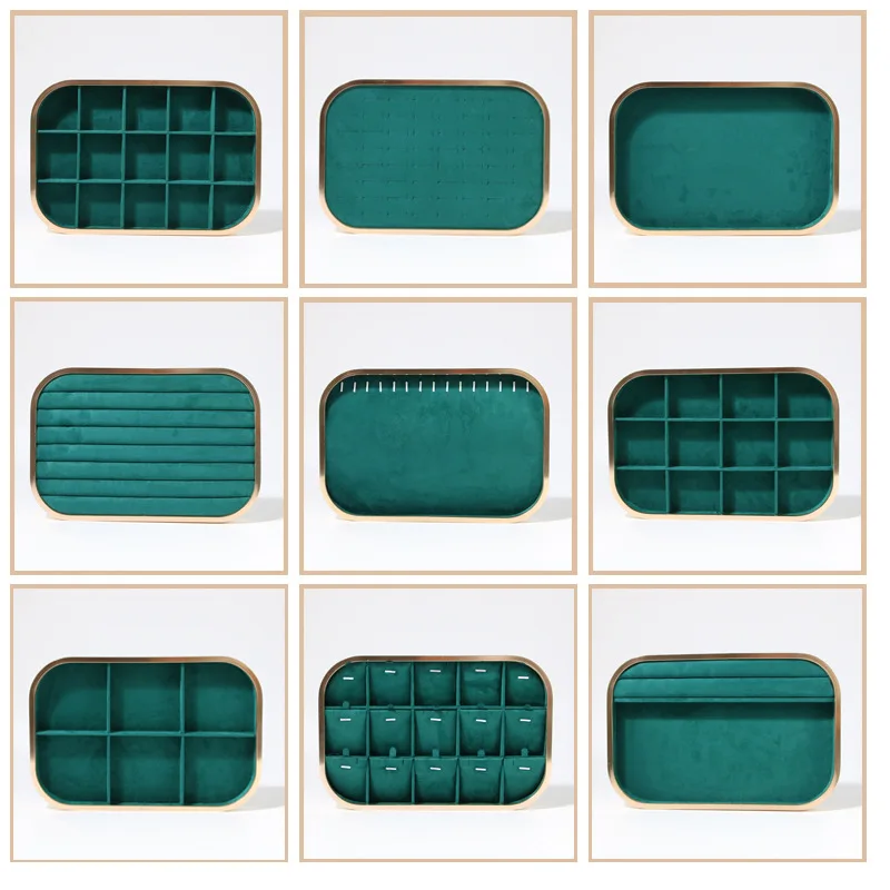 Metal Jewelry Tray Aluminum Alloy Microfiber Green Tray European Style Jewelry Display Storage