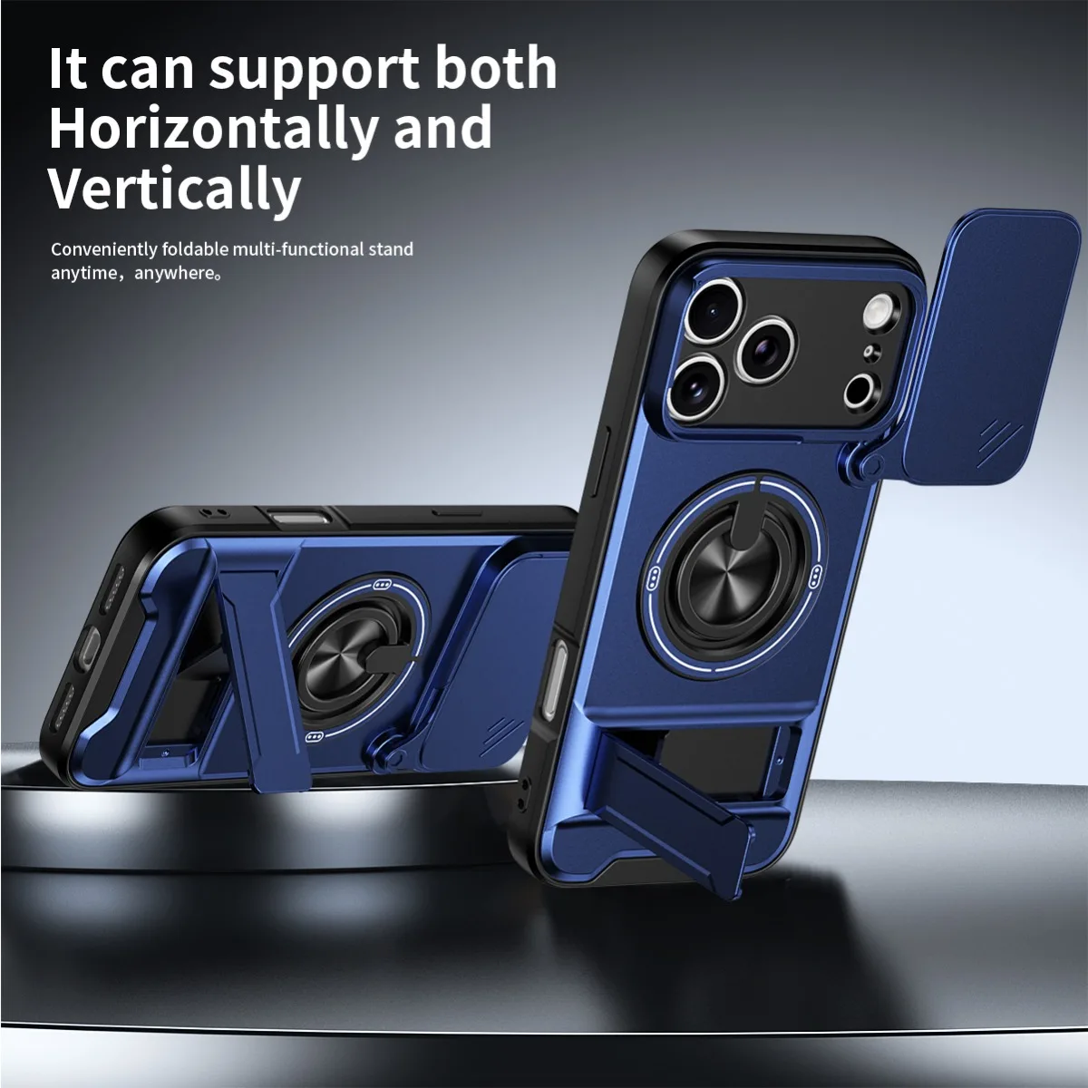 Luxury 360 Rotating Magnetic Ring Holder Phone Case for IPhone 17 18 Pro Max 16 Plus 15 14 13 12 Lens Slide Camera Stand Cover view 5