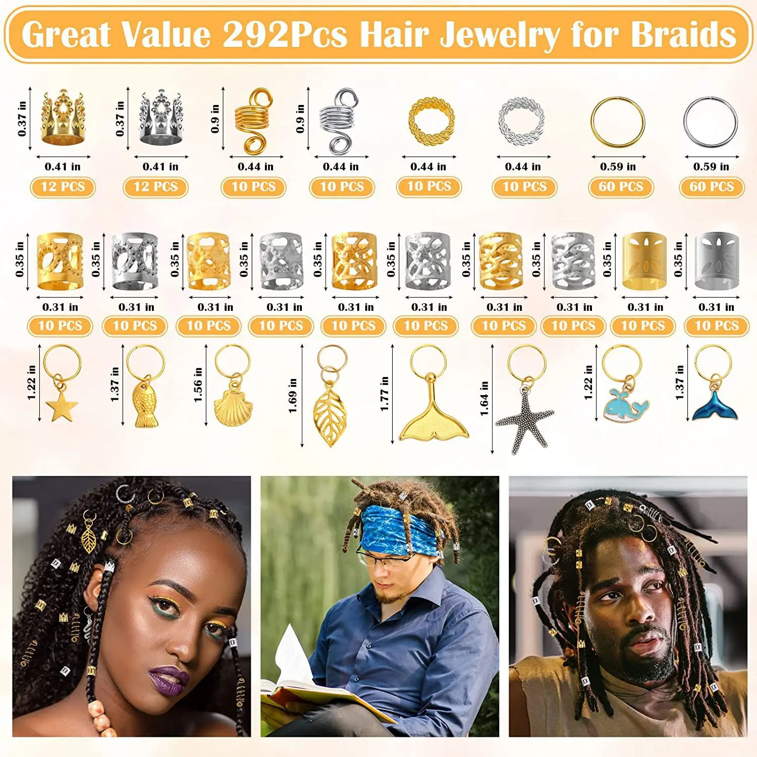 292PCS DIY Hair Rings Hair Ropes Wig Dreadlock Accessories Hollow-out Sun-shaped Hair Extension Rings Boxed Hair Ornaments