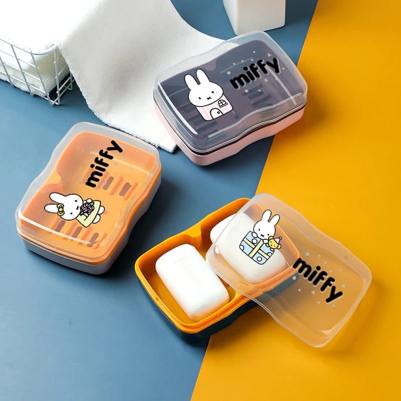 

Милая коробка для мыла Miffy Rabbit с рисунком кролика без удара, подставка для мыла с двойным отделением, ванная комната с крышкой, сливная коробка для мыла