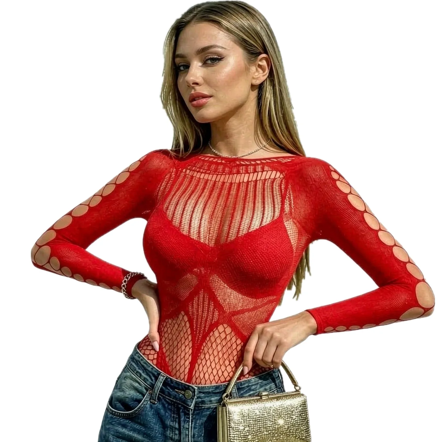 Mesh Bodysuit Featuring Sheer Design with Cutouts See-through Mesh Plus Fishnet Body Stockings Sexy Lingerie Porno Suit Bodysuit