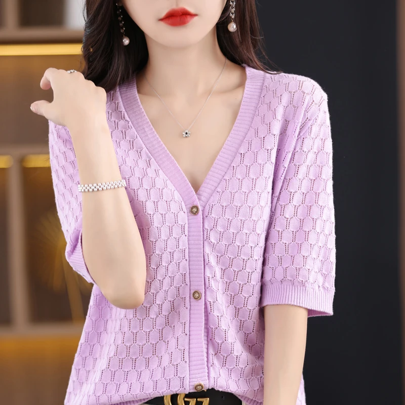 2026 New Arrival 100 Cotton Short Sleeve Tee Women Lightweight Breathable Summer Fashion Casual  Cardigan Outdoor Indoor Protect