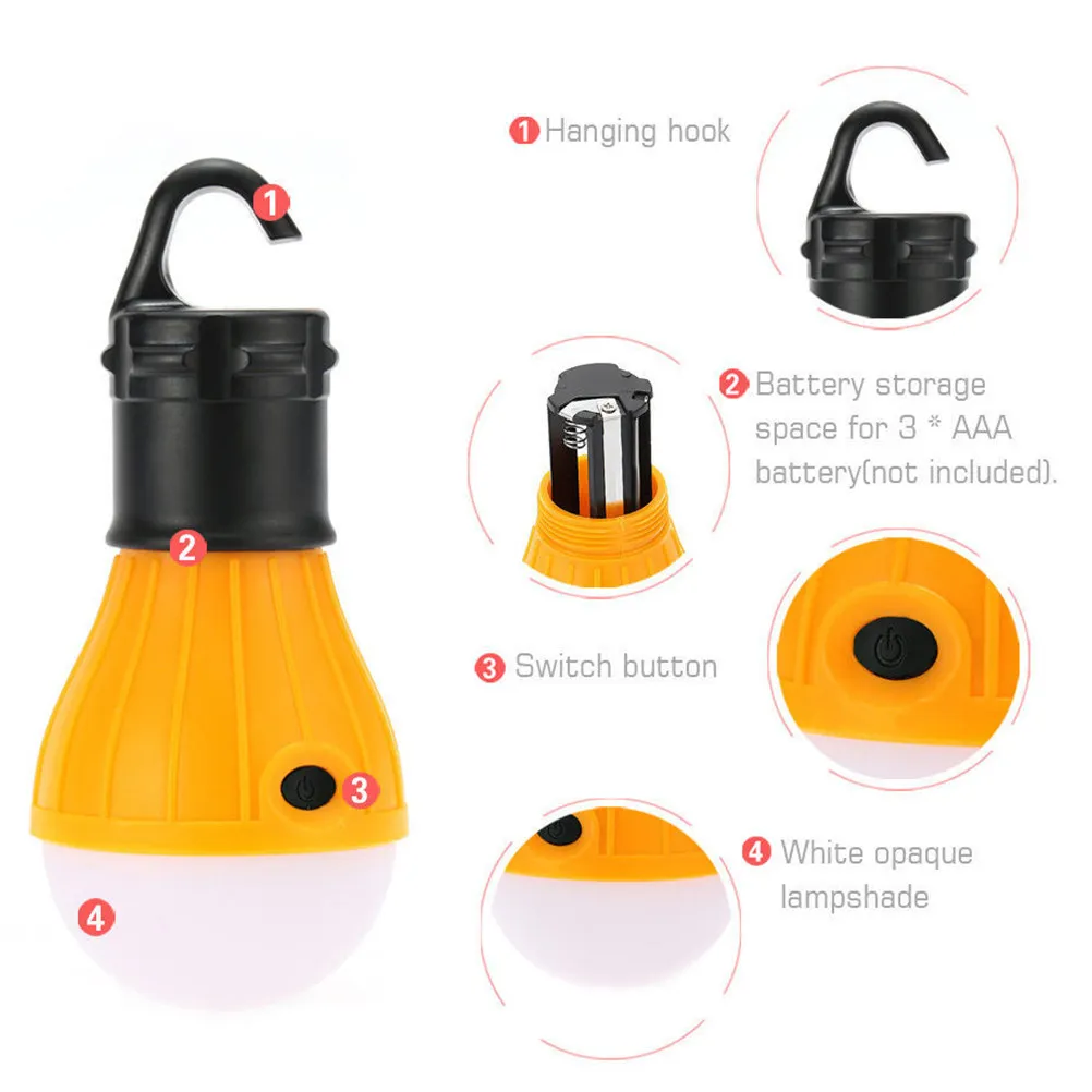 

4pcs Camping Lantern Tent Light 3 Led Bulbs Portable Waterproof Hanging Lamp For Outdoor Hiking Emergency Fishing Pathfinder