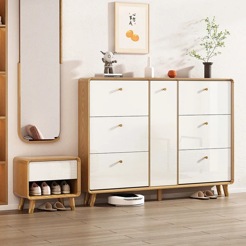 

Ultra Thin Shoe Cabinets Wood Live Room Storage Multifunctional Entryway Shoes Shelf Design