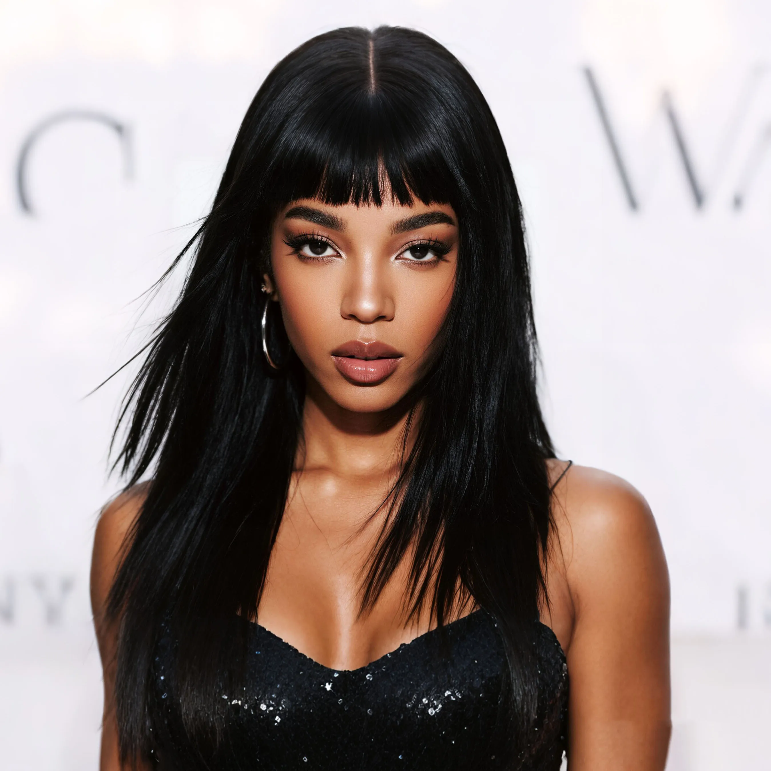 باروكة سوداء متوسطة إلى طويلة مستقيمة مع غرة، مصنوعة من ألياف صناعية مقاس 26 بوصة، مثالية للعب الأدوار، والهالوين، والحفلات، وما إلى ذلك