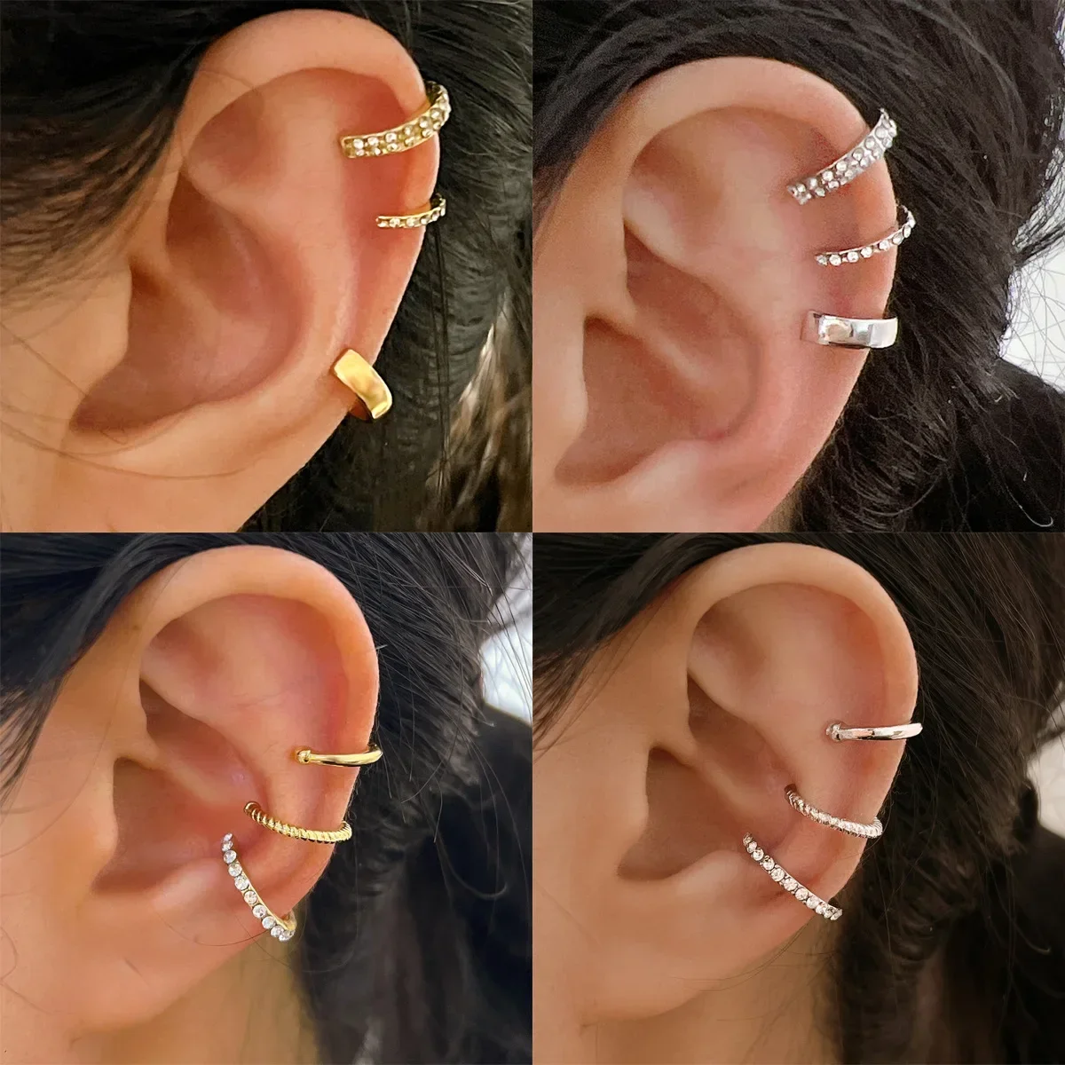 Pendientes de Clip de hojas de Color dorado y plateado para hombres y mujeres, juego de Clip de oreja sin perforación, creativo, Simple C, joyería