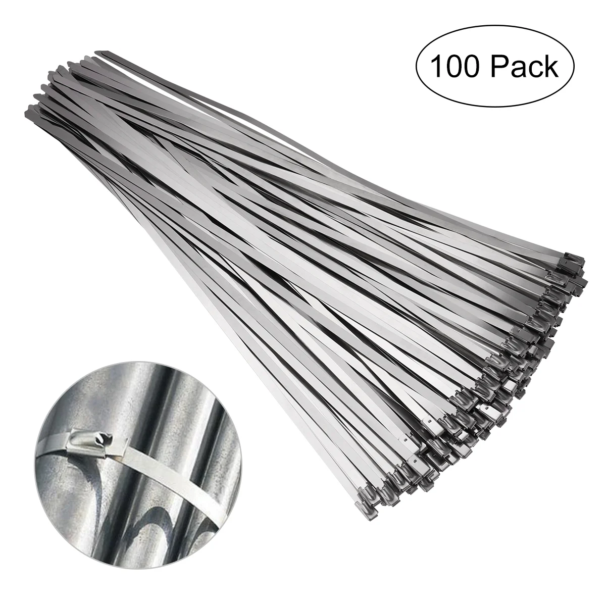 

BESTOMZ 100pcs 46mm*300mm Stainless Steel Cable Zip Ties Exhaust Wrap Locking Ties cable tie cable warp