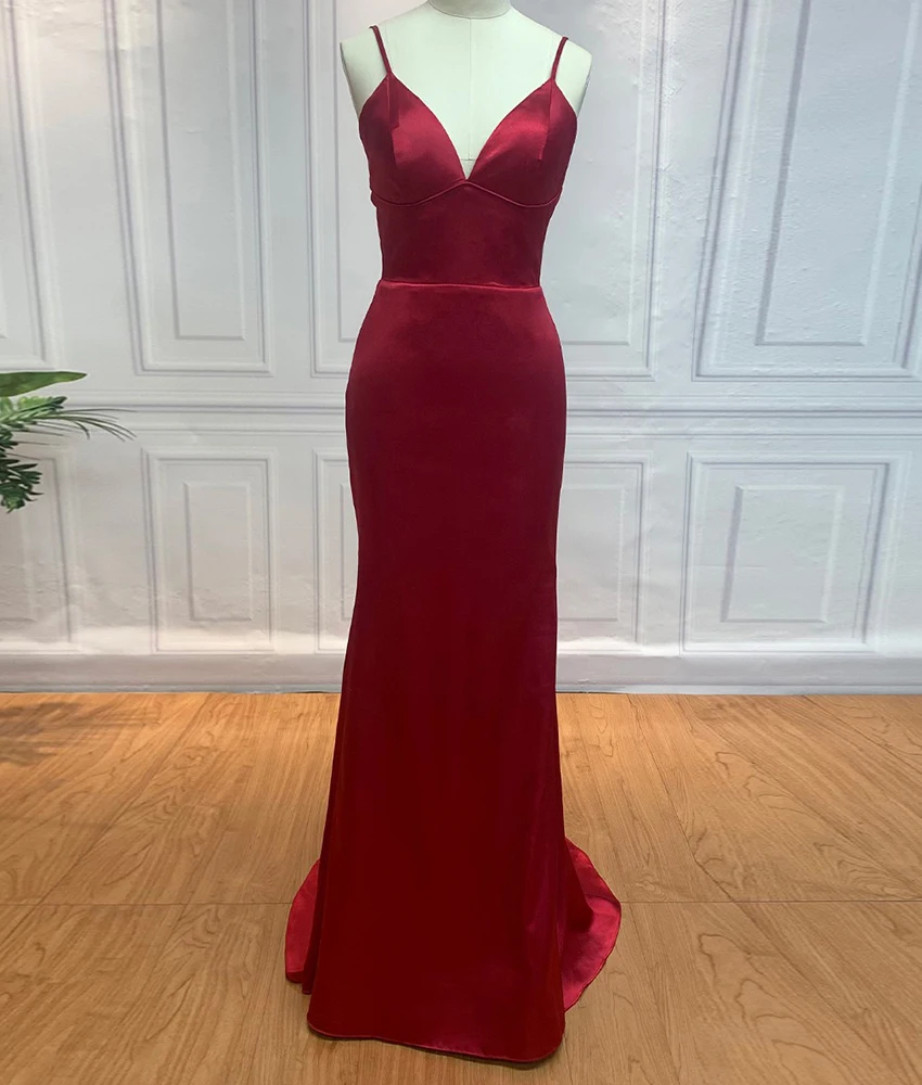 

Customized Sexy Satin Mermaid Spaghetti Straps Pearls Evening Dress High Quality Sleeveless Sweetheart Floor Length prom dresses