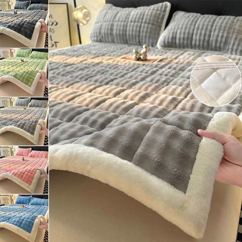 

Milk Velvet Mattress Pad with Strap Solid Color Winter Warm Breathable Bedding Protector for Home Hotel Student Dormitory Матрас
