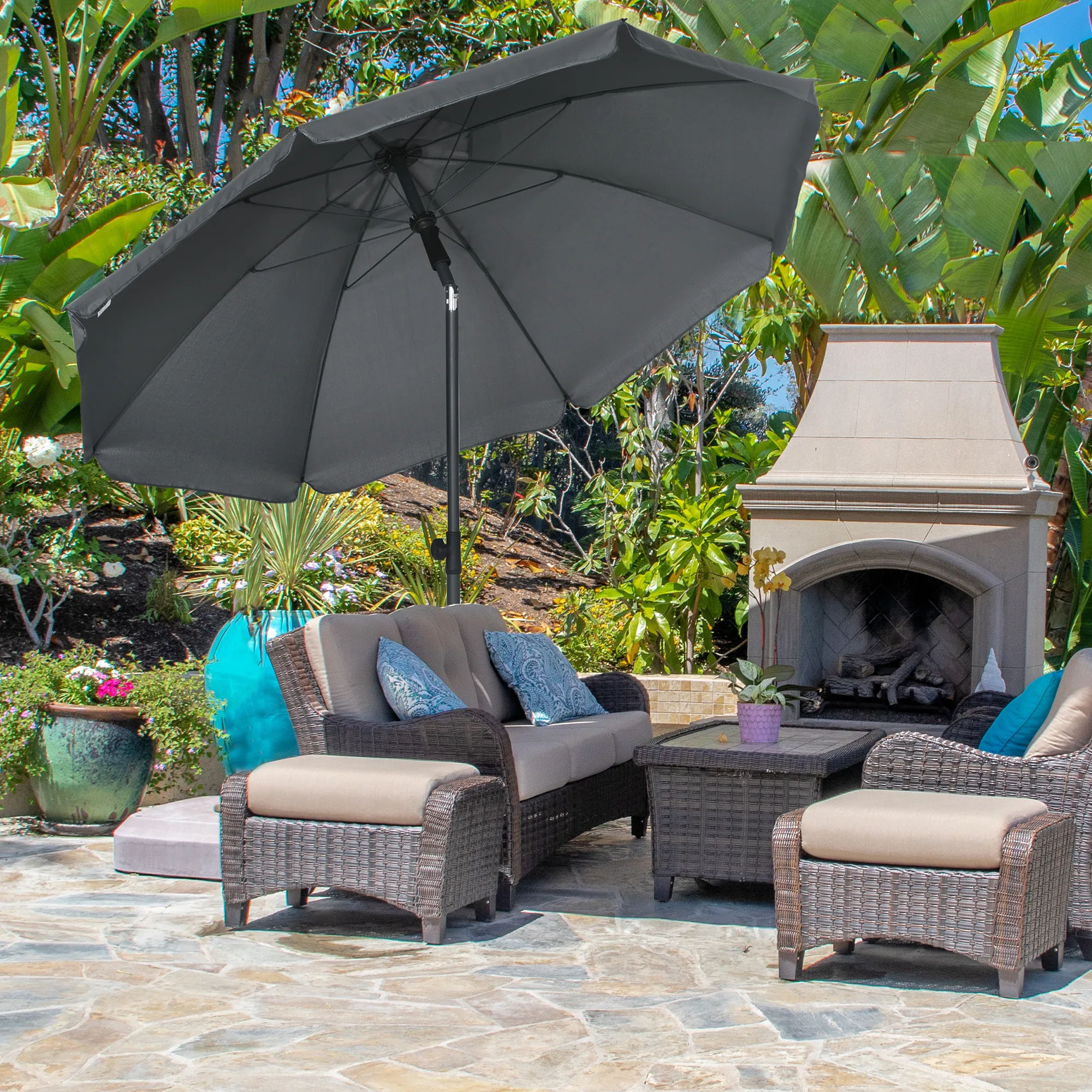 Outsunny Sombrilla de Playa Grande Ø180 cm Sombrilla de Terraza Exterior con Ángulo Ajustable Protección UV50+ Impermeable Másti