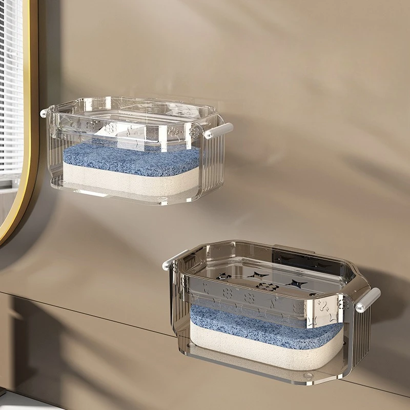 

Luxury Double Layer Soap Box with Sponge Suction Cup Wall Mounted No Drilling Drainage Bathroom Soap Case