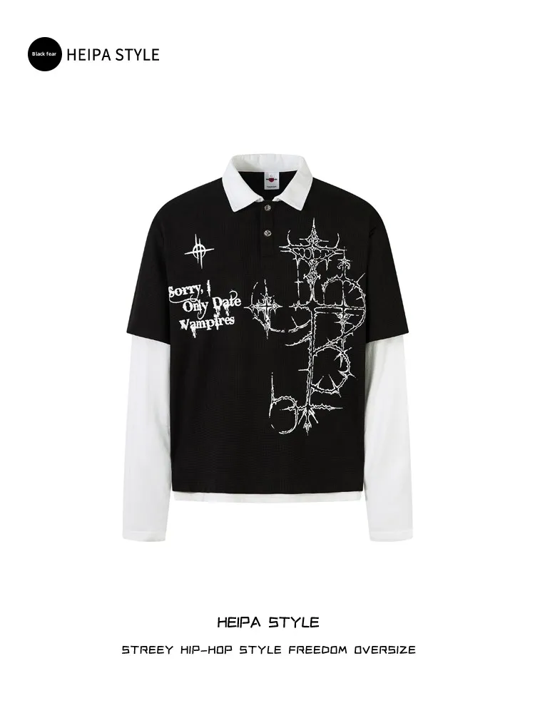 

Ретро-американская мужская свободная футболка с длинным рукавом для пар, базовая модель для многослойной носки, для прогулок, повседневная.