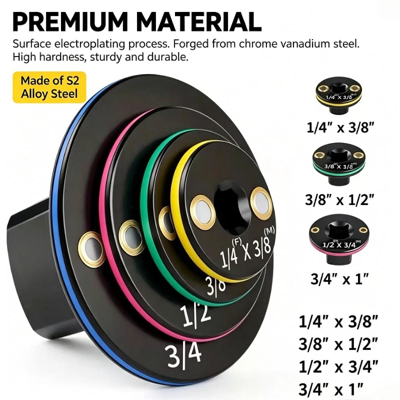 four-in-one Magnetic Drive Ratchet Adapter Kit Low Profile Impact Socket Adapter Set 3/4 to 1, 1/2 to 3/4, 1/2 to 3/8, 1/4 to 3