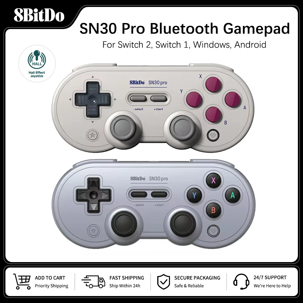 Controle Sem Fio Bluetooth 8BitDo SF30 Pro SN30 Pro para Nintendo Switch 2, Joystick para Windows, Android, MacOS e Steam