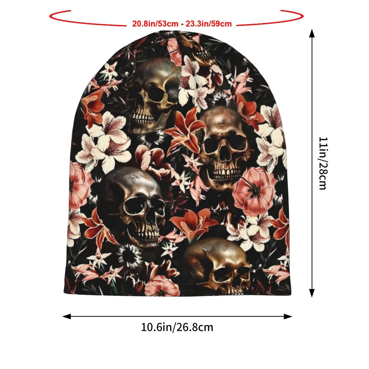 Midnight Skull And Flowers Unisex Bonnet Thin Windproof Double Layer Hats For Men Women