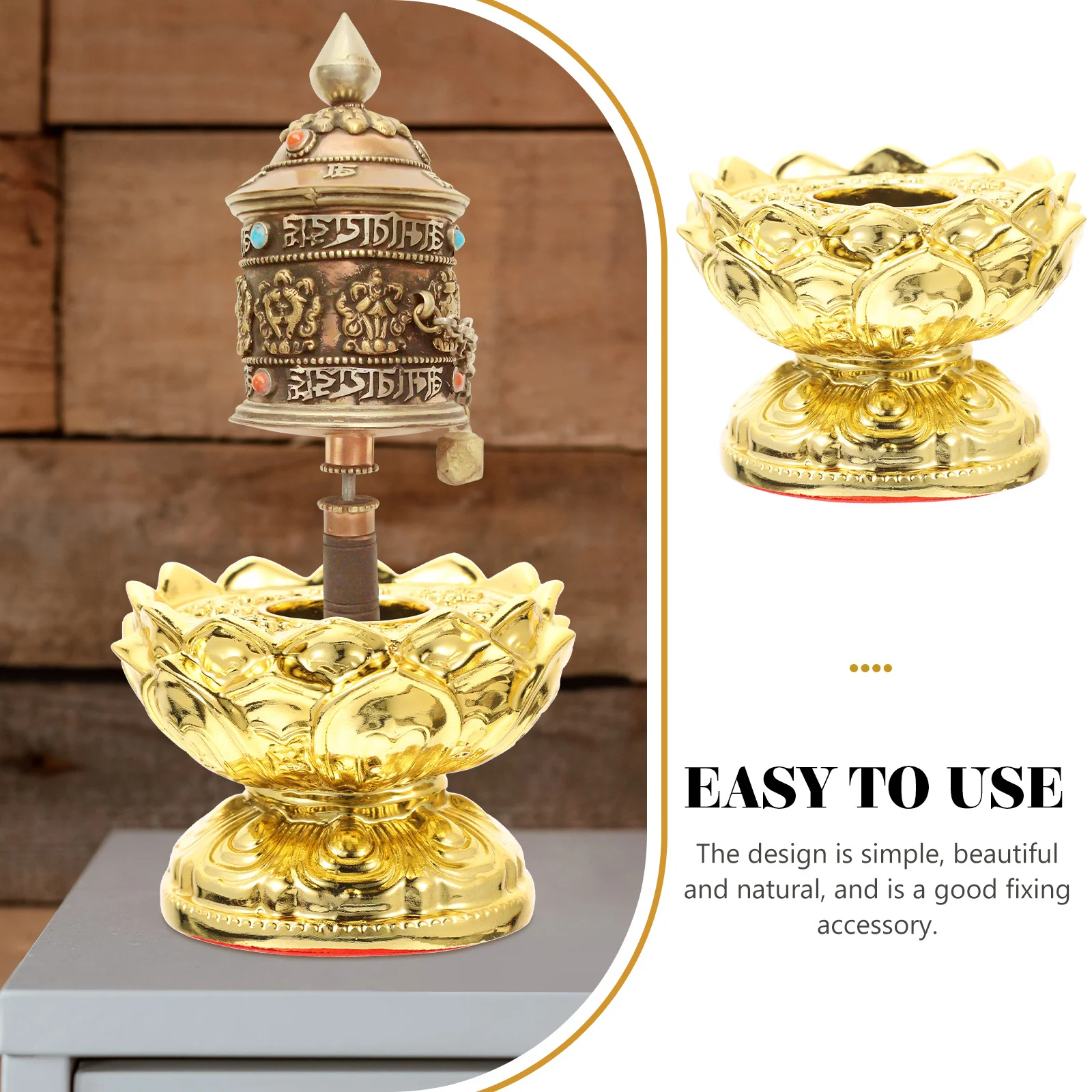 

Prayer Wheel Base with Lotus Design Reliable Support for Religious Figurines Sturdy Buddha Place Holder Space-Saving Desktop Use