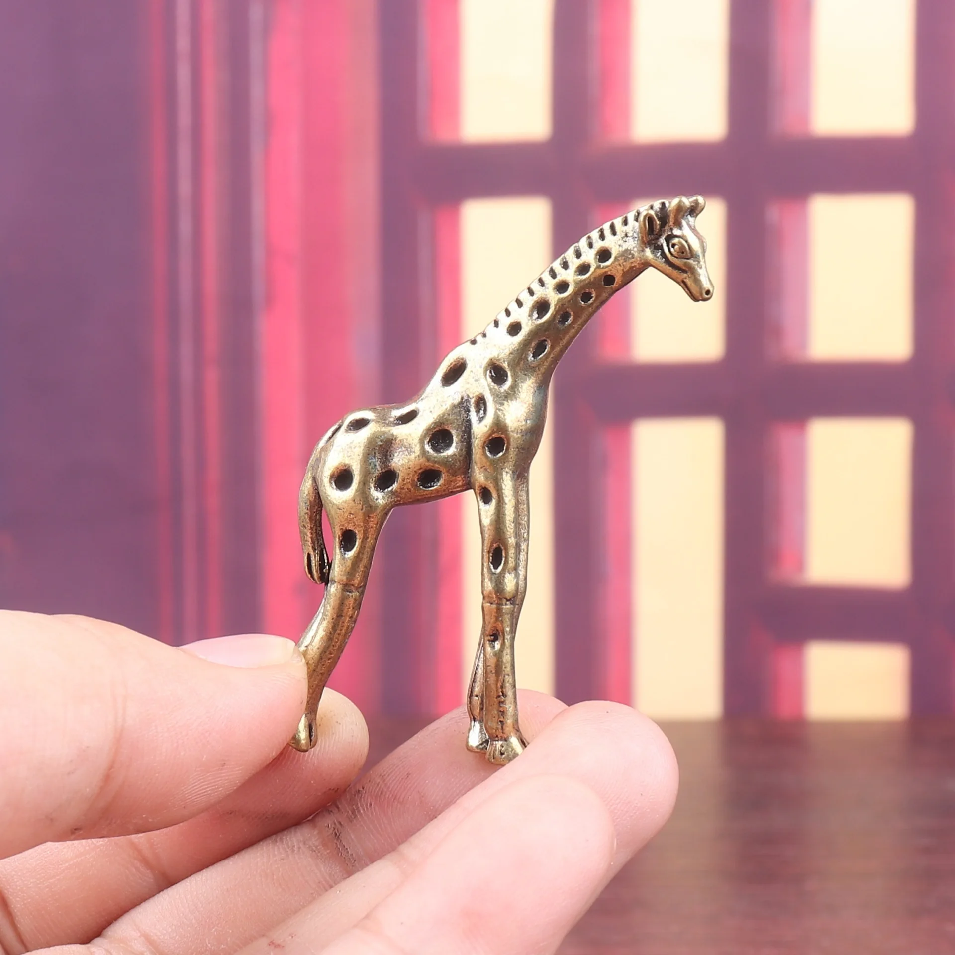 Figura de jirafa para decoración del hogar, adornos de cobre, decoraciones de animales, mascotas de té, asas, artesanías