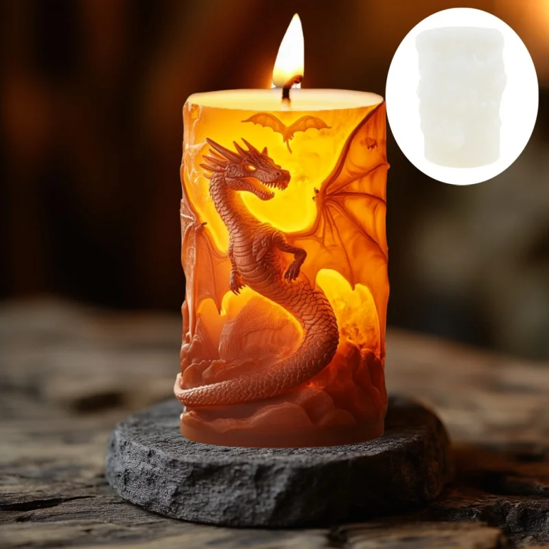 Western Fire Breathing Dragon Relief Zylinder Kerze Silikonform Flügel Flügel Flugsaurier Dragon Relief Zylinder Gips Harzform