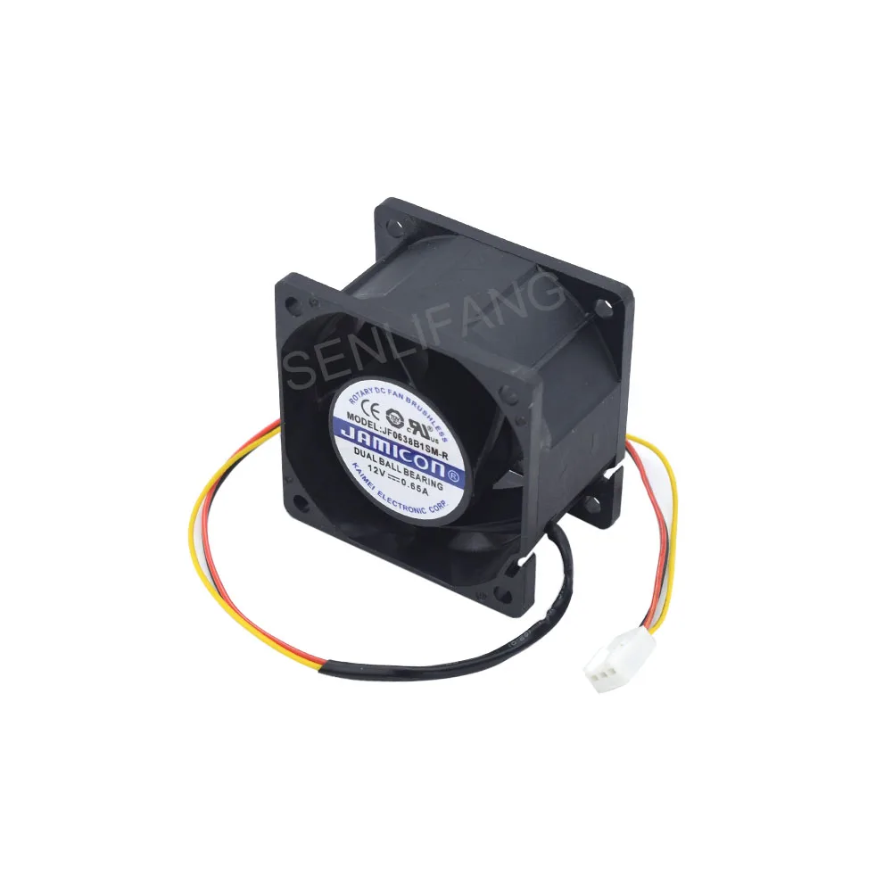 For JAMICON Dual Ball Bearing Cooling Fan DC12V 0.65A 3Wires JF0638B1SM JF0638B1SM-R 60*60*38MM Square Cooler New