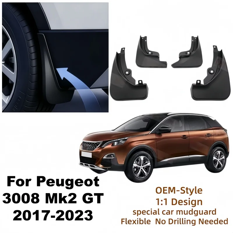 Mudguards SUV Splash Guard Mud Flaps 1615101680 1615101880 For Peugeot 4008 3008 Mk2 GT 2016-2023 Front Rear Fender Mudflaps