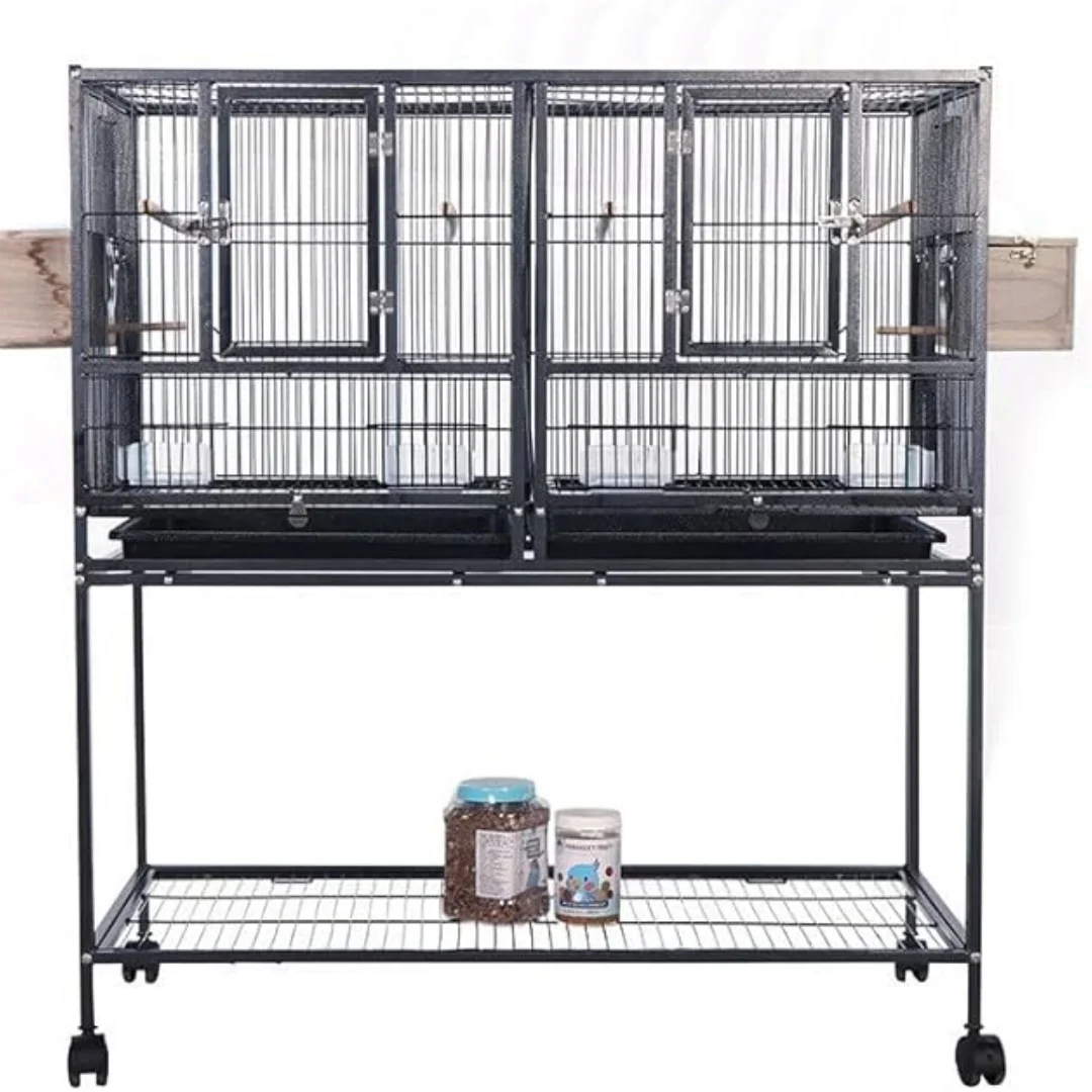 

43 In Bird Cage with Wooden Perches, Standing Wrought Iron Birdcage Large Parrot Flight Bird Cage for Cockatiels African Grey Qu