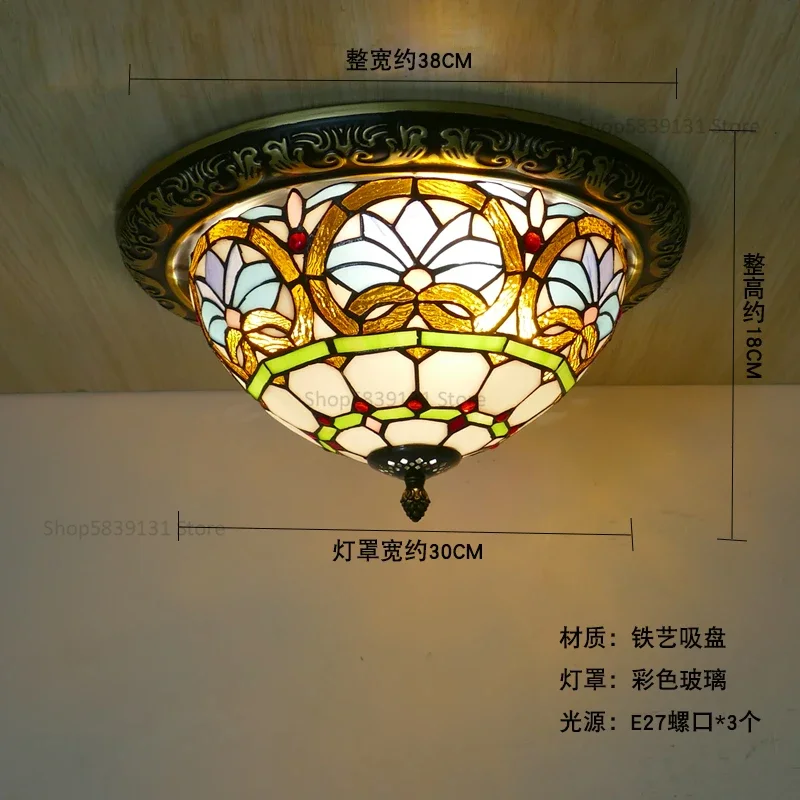 Turkse retro plafondlampen Tiffany lampen Vintage cirkelvormige gekleurde glazen plafond hanglamp woonkamer slaapkamer Art Deco lamp