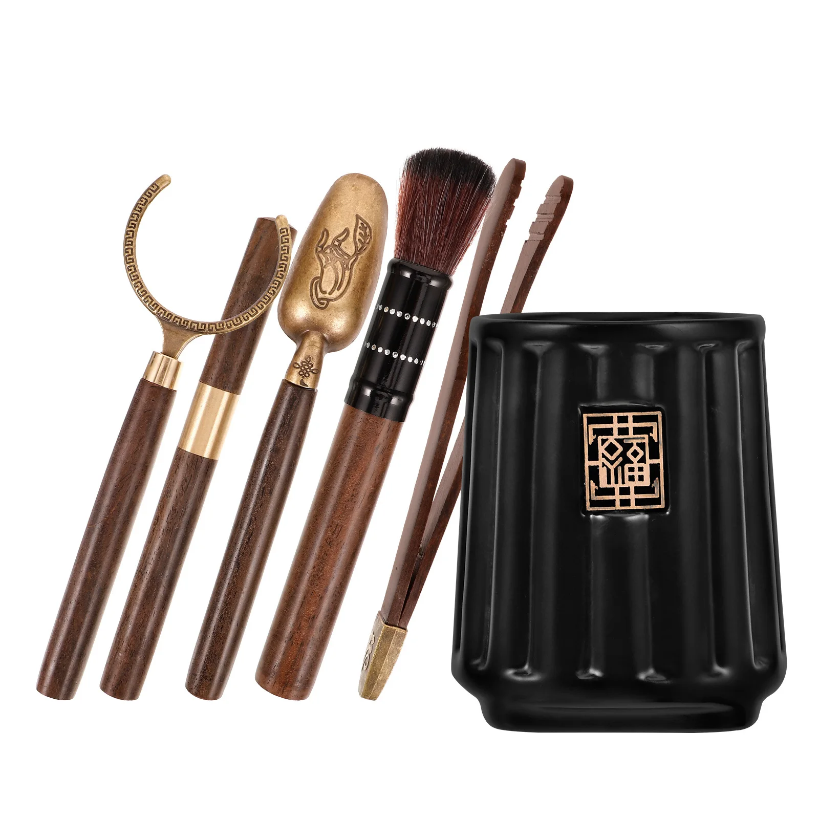 

1Set Chinese Tea Utensil Set Kung Fu Tea Tools Elegant Design Ceramic Wood Construction for Daily Use and Gifting