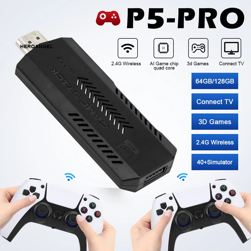 جديد P5-Pro 4K GameStick الرجعية لعبة فيديو وحدة التحكم 2.4 جرام اللاسلكية تحكم HDTV 64 جرام/128 جرام 30000/40000 ألعاب ل PSP/PS1/GBA/N64