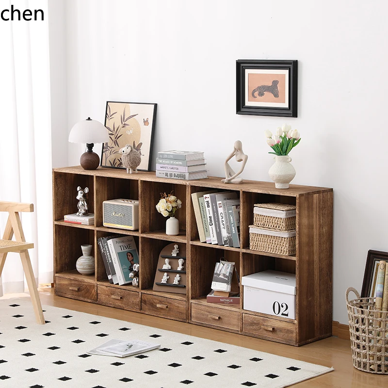 

HXL locker integrated combination dust-proof bookshelf living room storage solid wood lattice cabinet