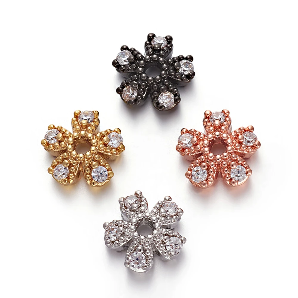 

10pcs Brass Micro Pave Cubic Zirconia Bead Caps 5-Petal Flower Bead Cap Ends For Women Fashion Jewelry DIY Making Accessories