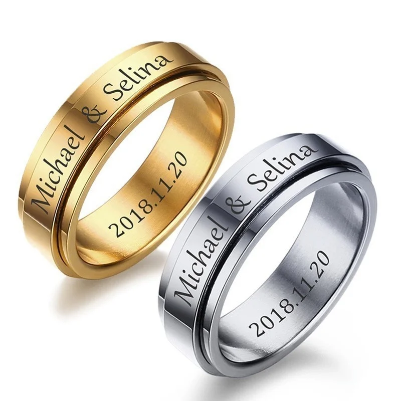 

Free Personalized Engrave Spinner Rings for Men Women Stainless Steel Rotatable Wedding Band Write Name Date Custom Anel Anillos