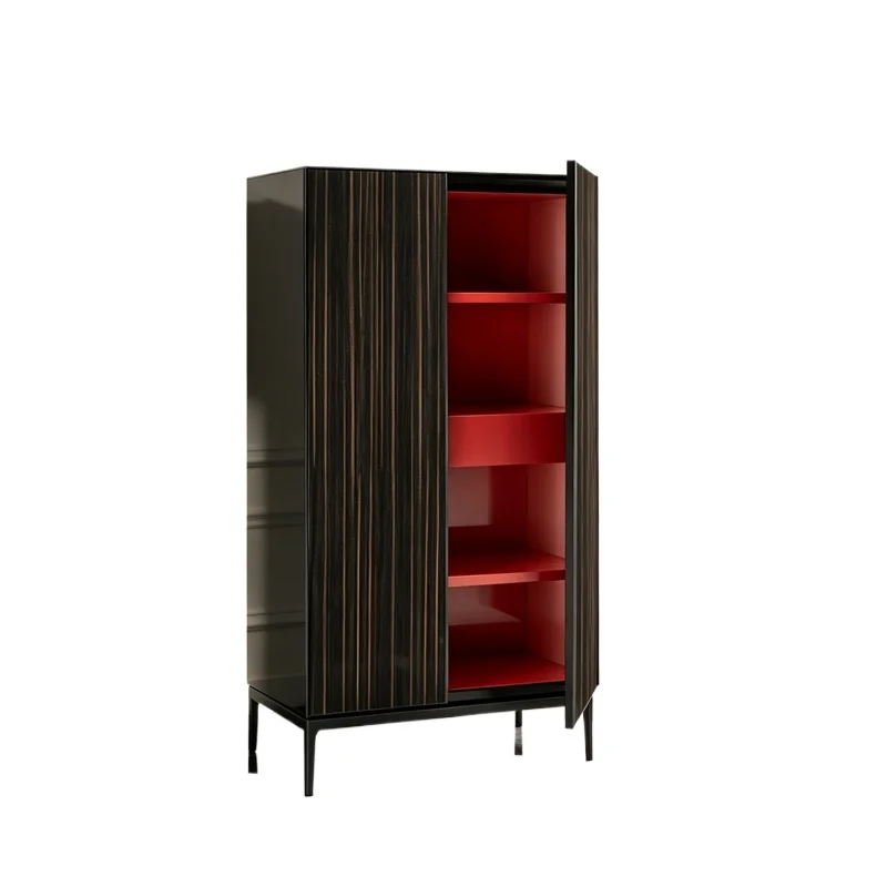 Italian luxury wooden high-rise display cabinet, 4-story design, dark wood grain, 2-door display cabinet