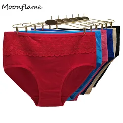 Moonflame 5 Pcs/lot Plus Size Clothing High Waist Sexy Lace Solid Color Women Briefs Panties