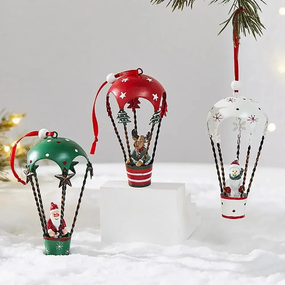 Adornos navideños con globos aerostáticos, globo aerostático de hierro forjado 2025, colgante de paracaídas, accesorios de decor