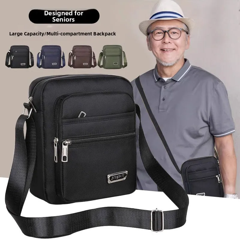 Large Capacity Men's Nylon Crossbody Bag Oxford Cloth Waterproof Shoulder Bag Travel Casual Bag for Middle-Aged And Elderly