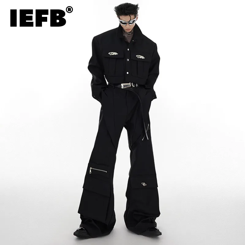 IEFB-Ensemble Deux Pièces pour Homme, Veste Imbibée, Pantalon à Jambes Larges, Mode Automne, Niche, Grande Poche, Couture, 9C2561