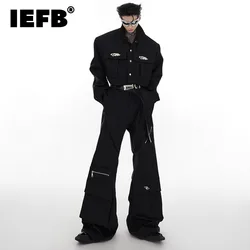 IEFB Men's Set Fashion Loose Two Pieces Set Niche Large Pocket Stitching Shoulder Pad Suit Jacket Wide Leg Pants Autumn 9C2561