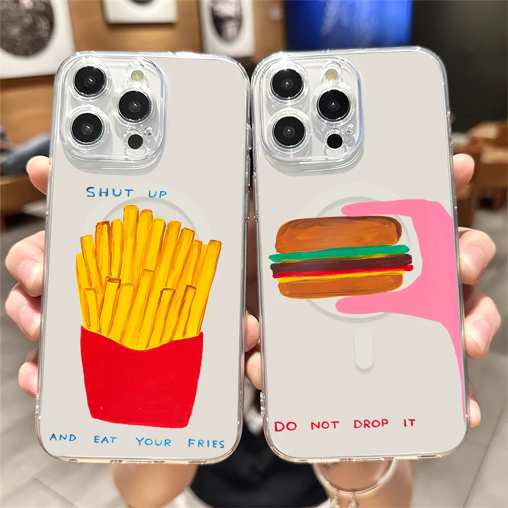 D-David S-Shrigley Art Phone Case for iPhone Plus 11 13 12 14 15 16 Pro Max Transparent Shell Magsafe Magnetic Wireless Cover