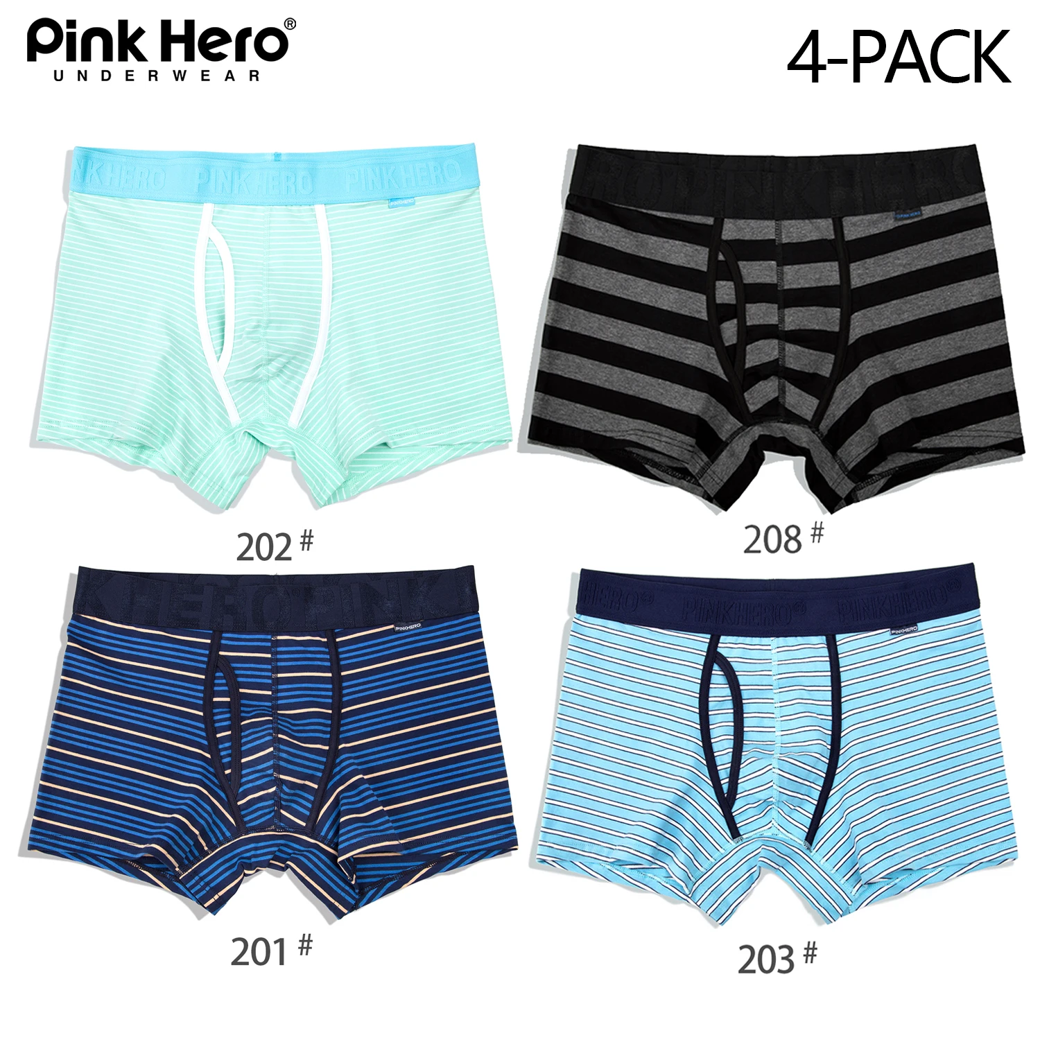 4 PCS PINKHERO Hombre Underwear For Men,Including Cotton Boxer Briefs And Striped Male Underpants And Tрусы Mужские