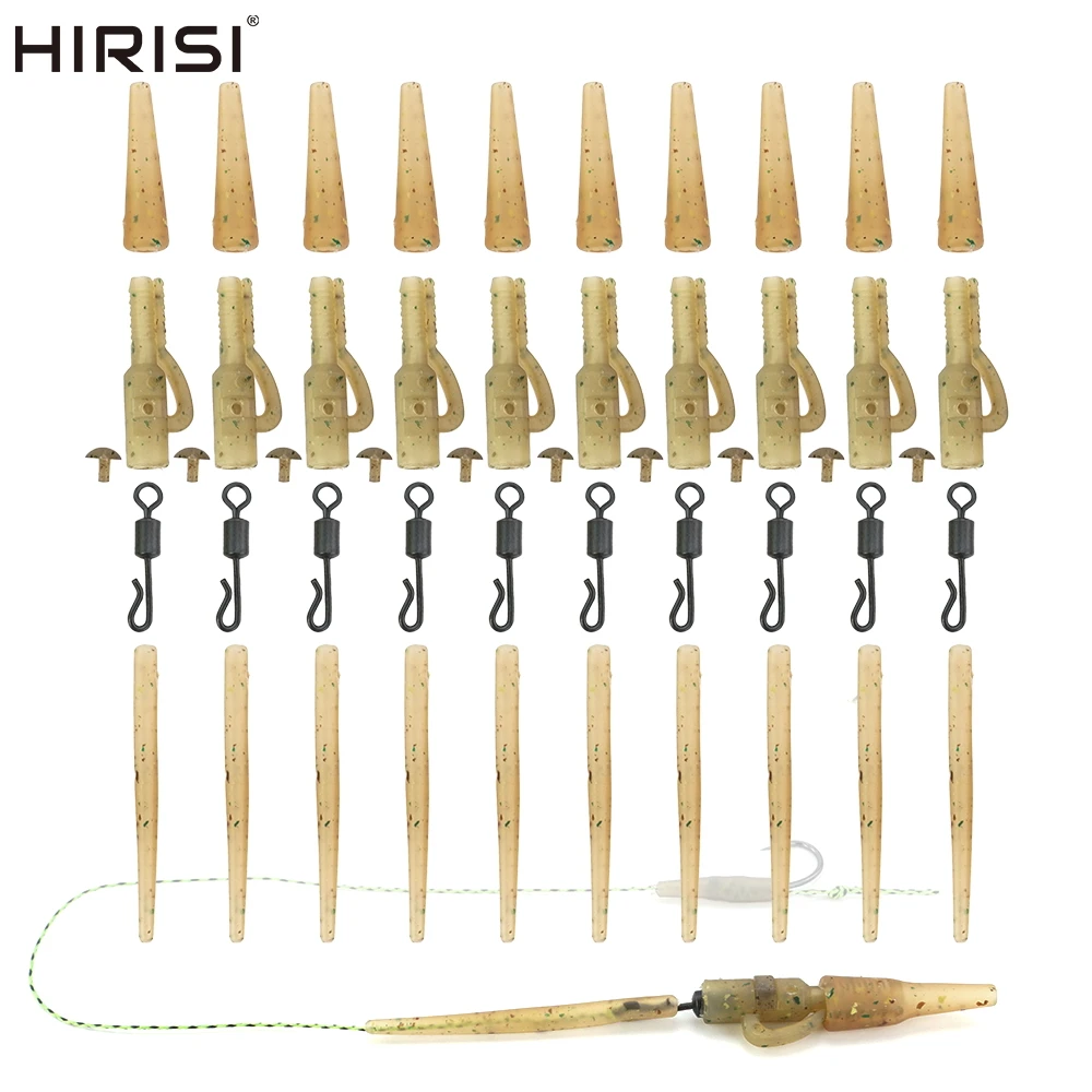 Hirisi 40pcs Carp Fishing Accessories Safety Lead Clips Tail Rubber Cone Anti Tangle Sleeve Quick Change Swivels Rig M10