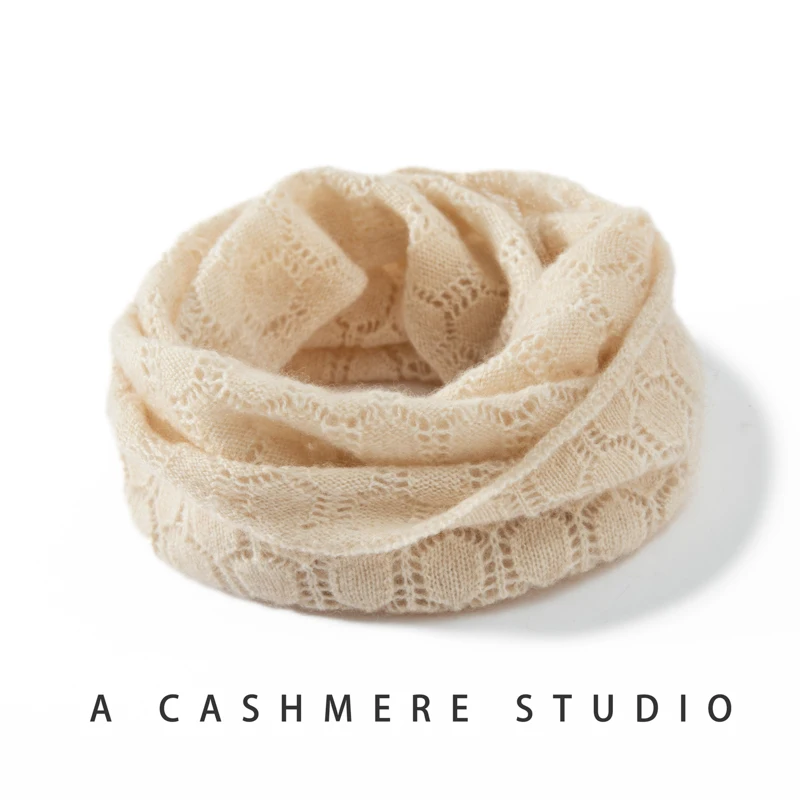 100% czysty kaszmir Szalik z dzianiny Zimowy Nowy Outdoorowy Damski Wydrążony Miękki Szalik na Szyję Ciepły Szalik Marki O Ring Scarf Lady