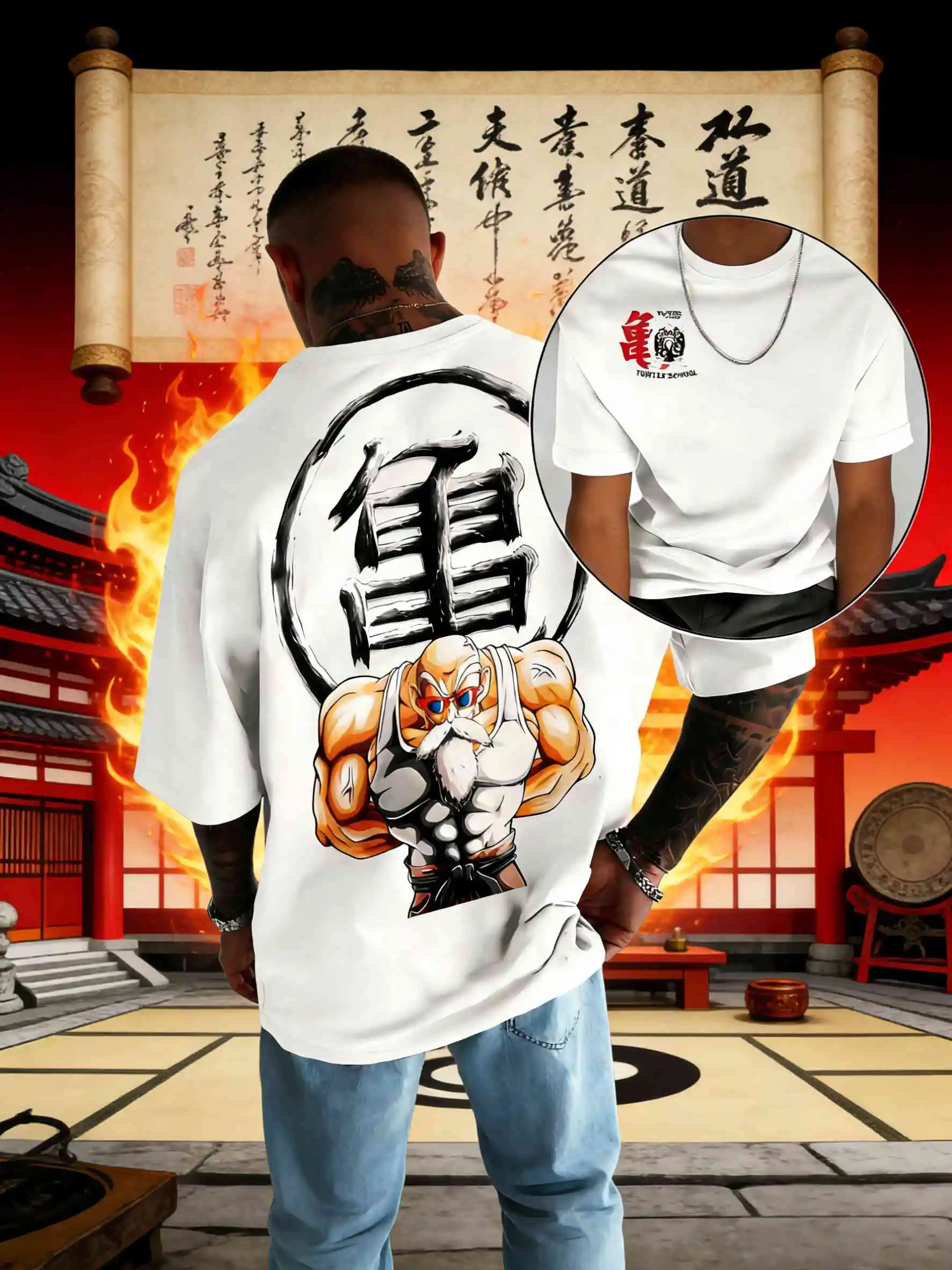 

Летняя мужская хлопковая футболка 2026 года в стиле ретро-аниме Dragon Ball с Мастером Роши, повседневная свободная спортивная футболка с графическим принтом «Школа Черепах»