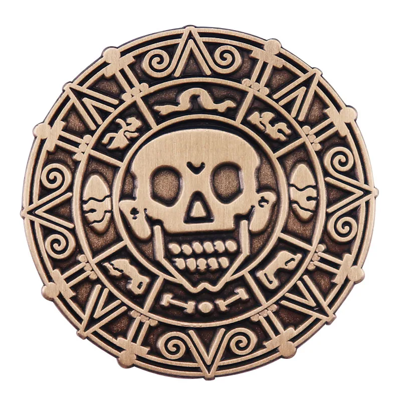 Pirates of Caribbean Medallion Aztec Coin Enamel Pin Retro Brooch Badge for Backpacks Fashion Jewelry Gift